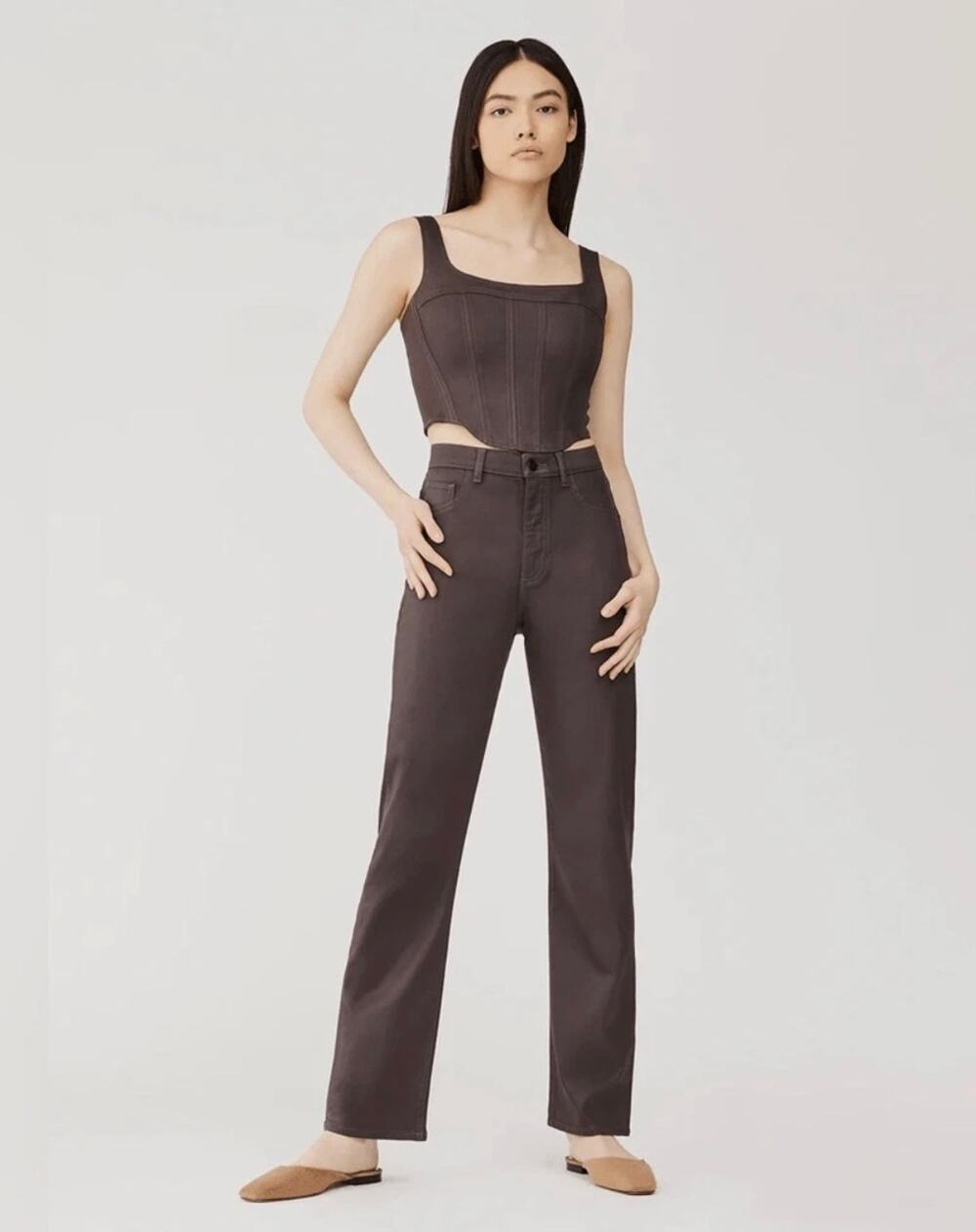 DL1961 Womens 32 Dark Brown Emilie Straight High Rise Stretch Jeans